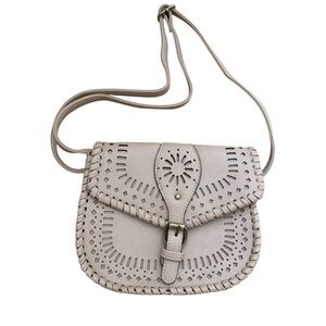 Street Level Satchel Purse Handbag Tan Brown Neutral Color Over the Shoulder.